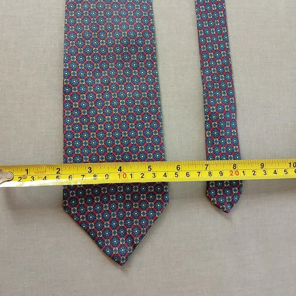 Vintage Christian Dior Monsieur Geometric Medallion Mens Necktie Red Blue